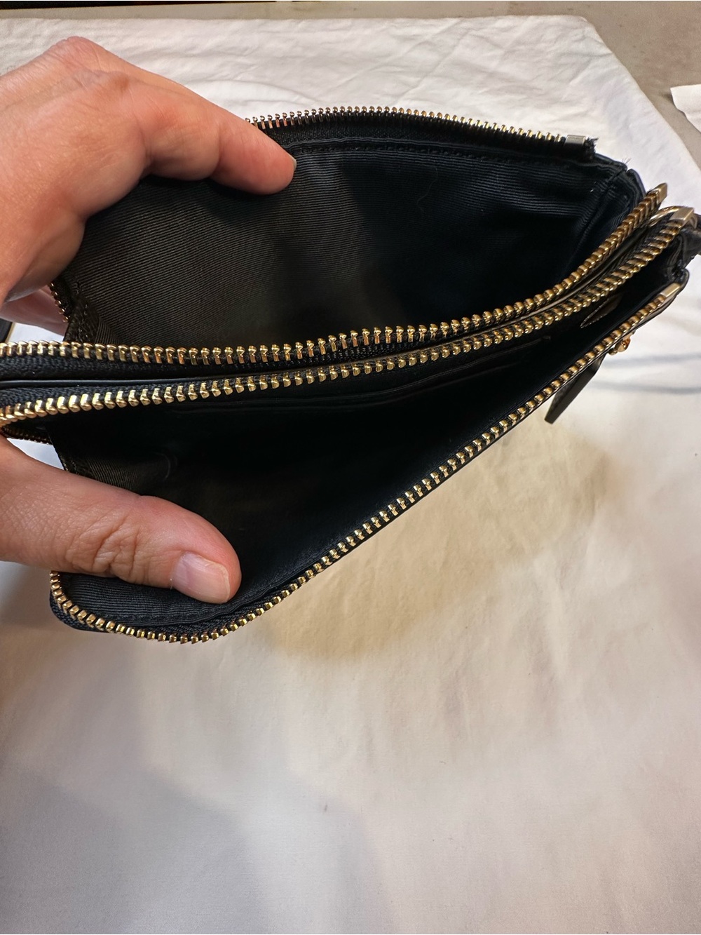 Coach Black Pebbled Leather Double Corner Zip Wristlet with Gold Logo - Picture 5 of 5